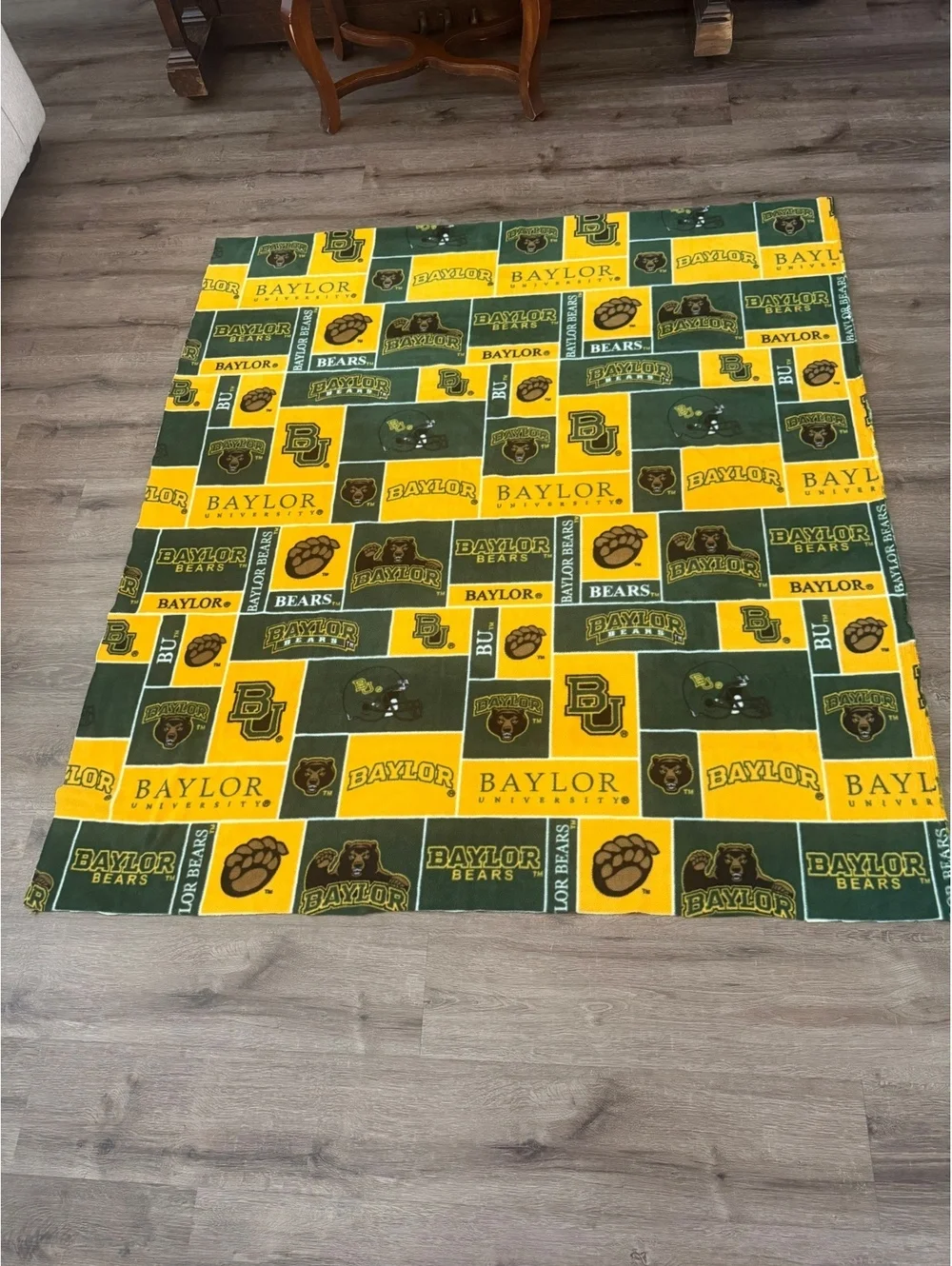 Baylor Bears Fleece Blanket 61x71 Inches Collegiate Patchwork Design Green Gold